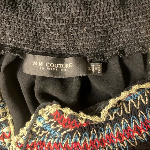 MM Couture By Miss Me Black Embroidered Sheer 100% Silk Top Size Medium - Picture 12 of 14